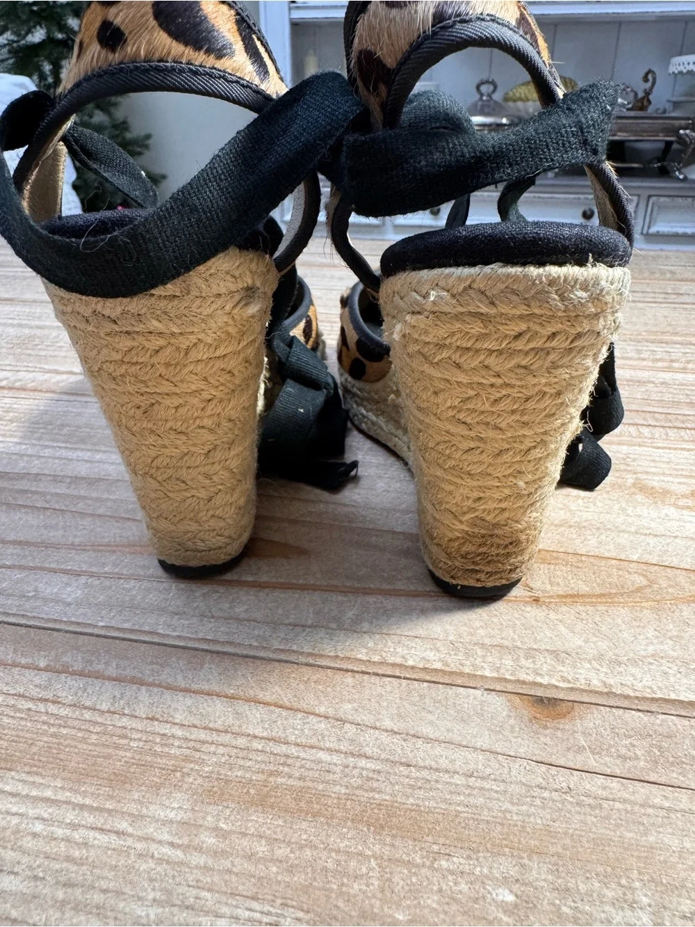 Charles David Leopard Calf Hair Lace-Up Espadrille Wedge Sandals | Size 8